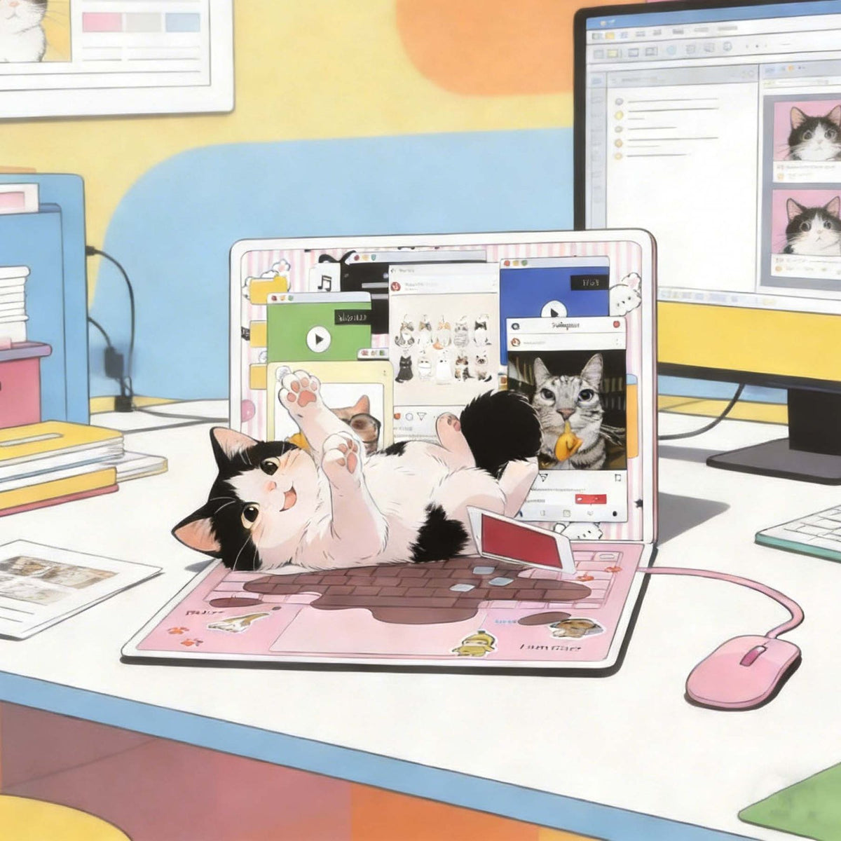 Cat Laptop Flip Pop Up Card