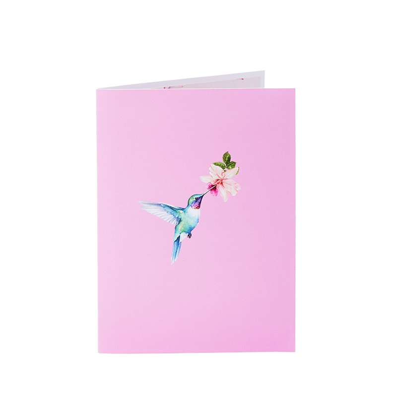 Hibiscus Crescent Moon Hummingbird Pop Up Card