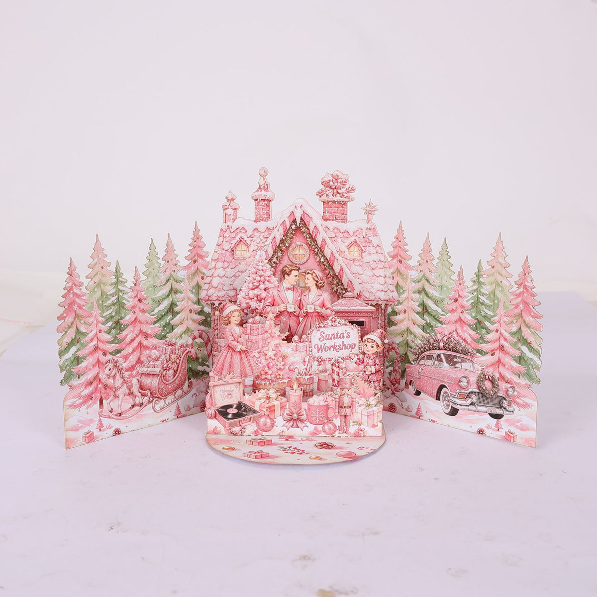 Pink Christmas Double Door Pop Up Card
