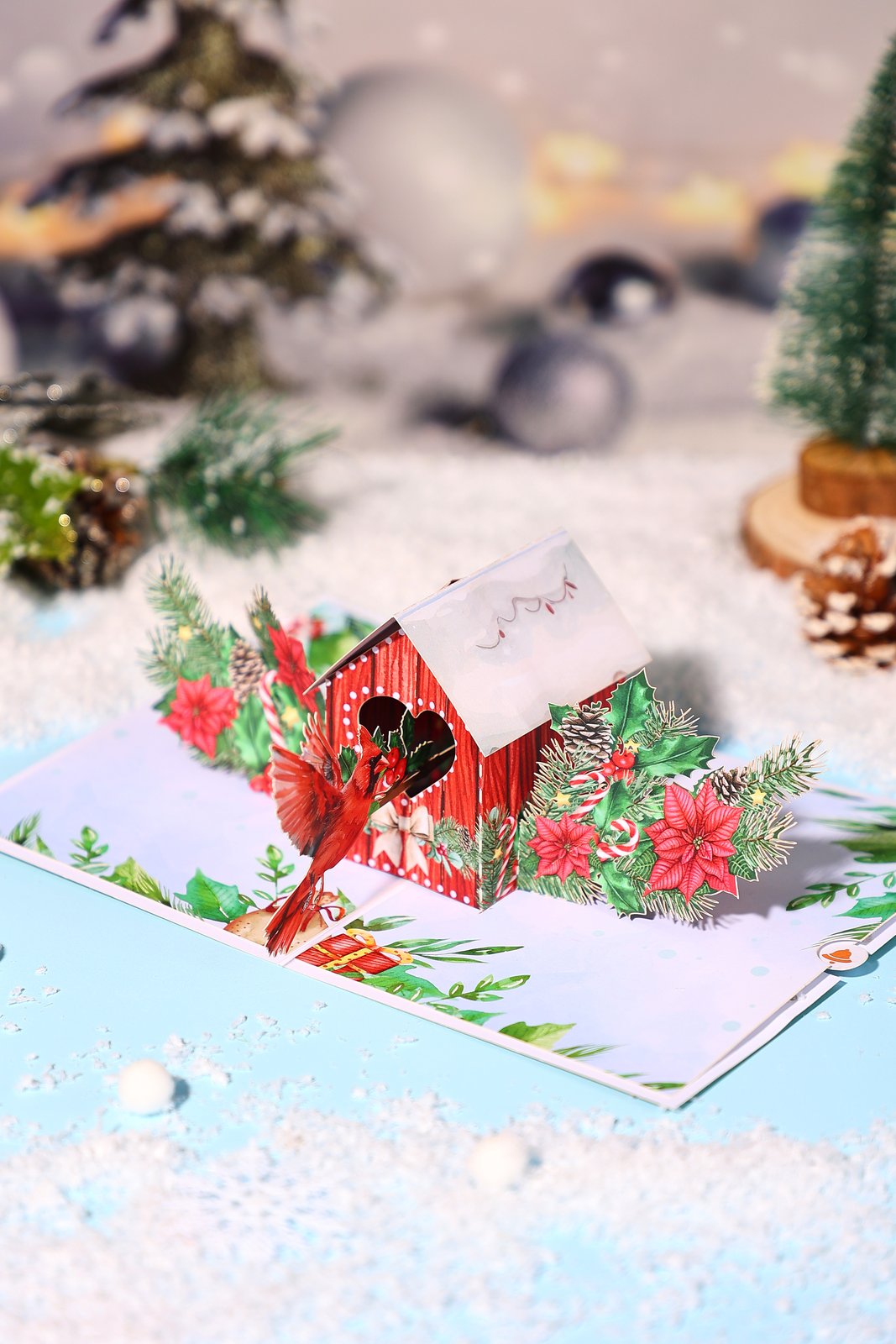 North American Peacock Bird House Christmas Greeting Card
