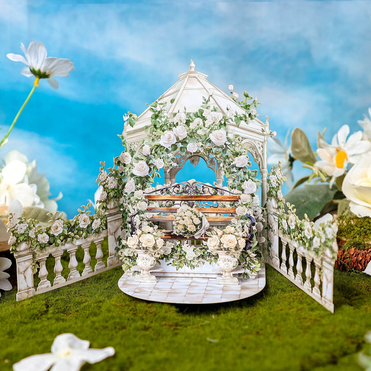 White Rose Double Door Pop Up Card