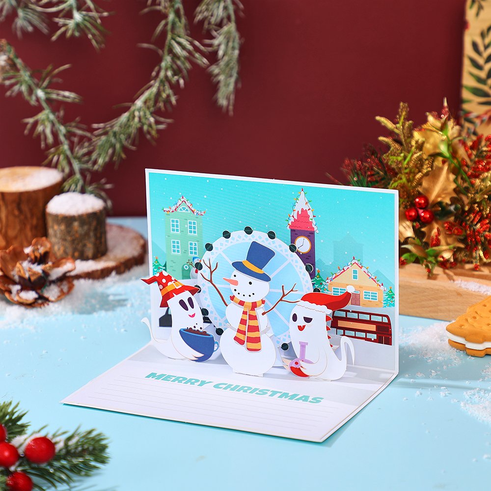 Santa Claus Trumpet Flip Pop Up Card Blue