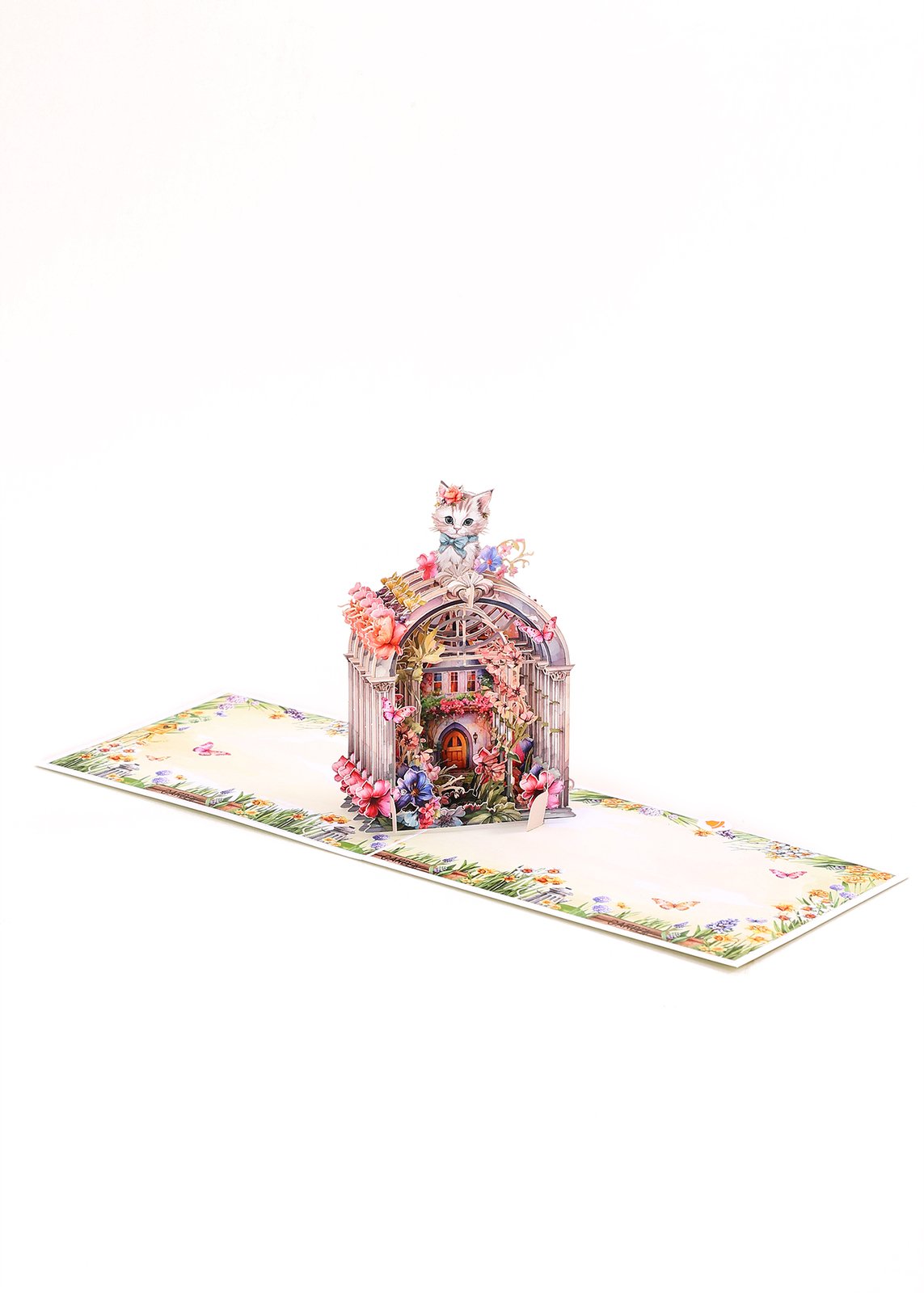 Cat Gardening Stained Glass Window 3D Pop Up Card