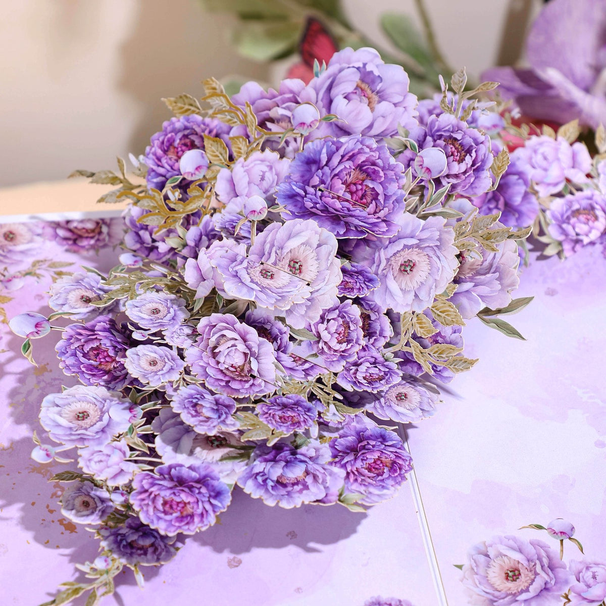 Purple Peony Floral Branch Greeting Card