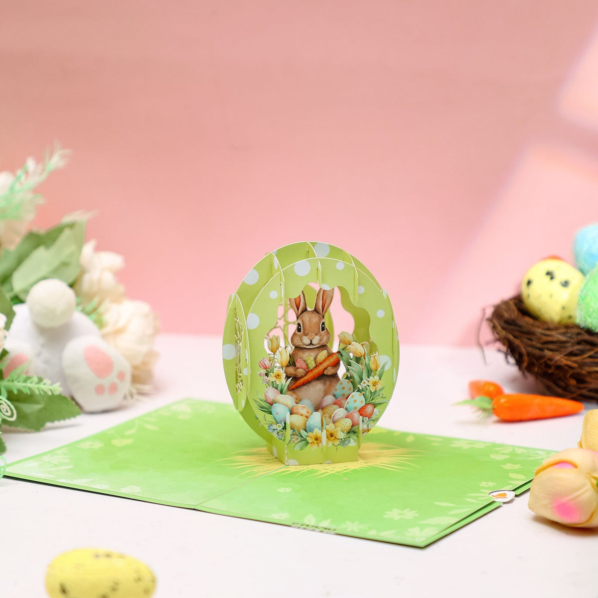 Green Bunny Easter Egg Flip Pop Up Card