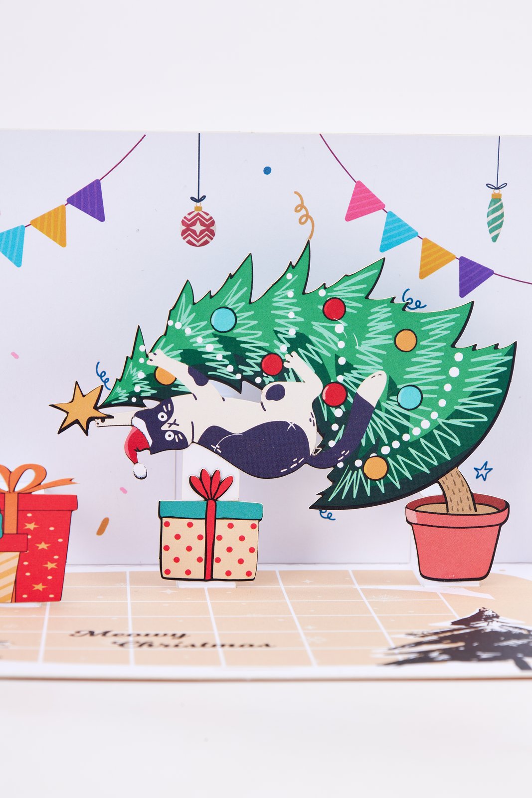 90° Cat Christmas Happy Climbing Tree Pop Up Card