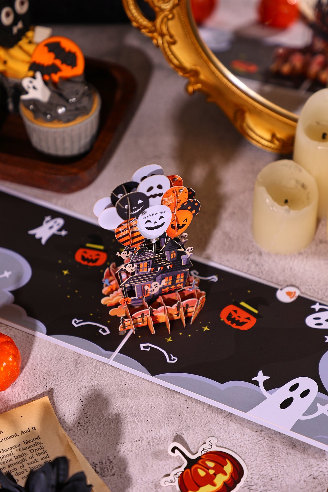 Halloween Haunted House Balloon Greeting Card