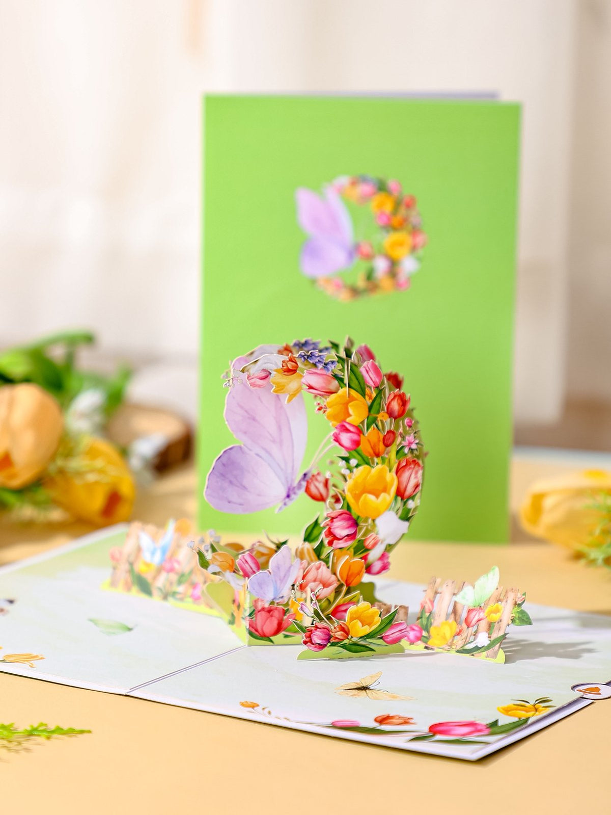 Tulip Butterfly Crescent Moon Greeting Card