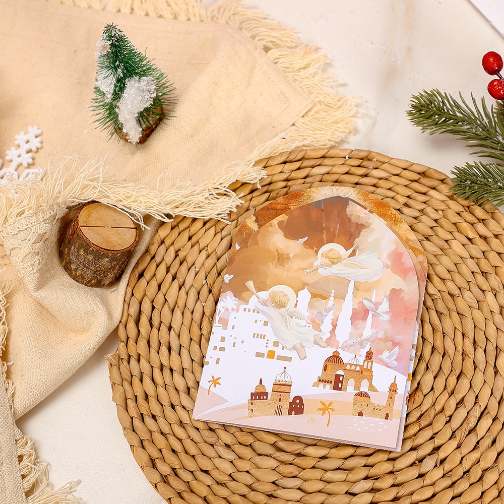 Christmas Angel Snowy Town Greeting Card