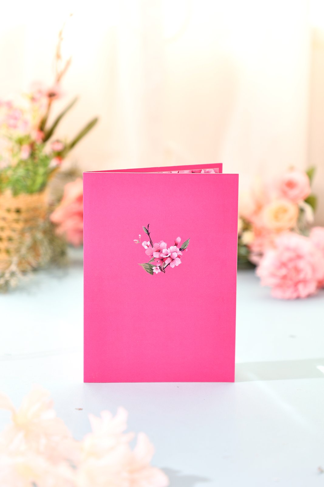 Cherry Blossom Floral Wreath Greeting Card
