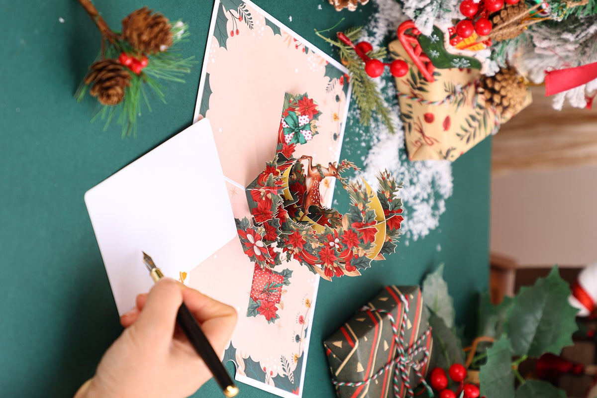 Christmas Deer Crescent Moon Greeting Card