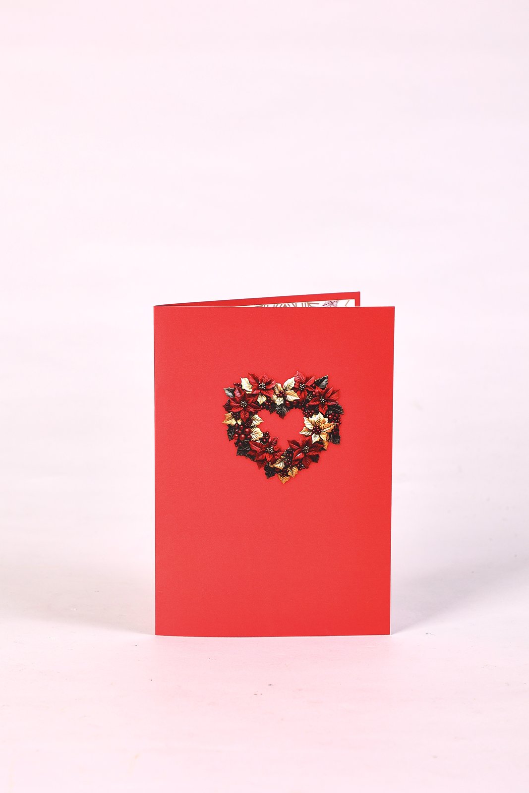 Christmas Poinsettia Heart-Shaped Greeting Card
