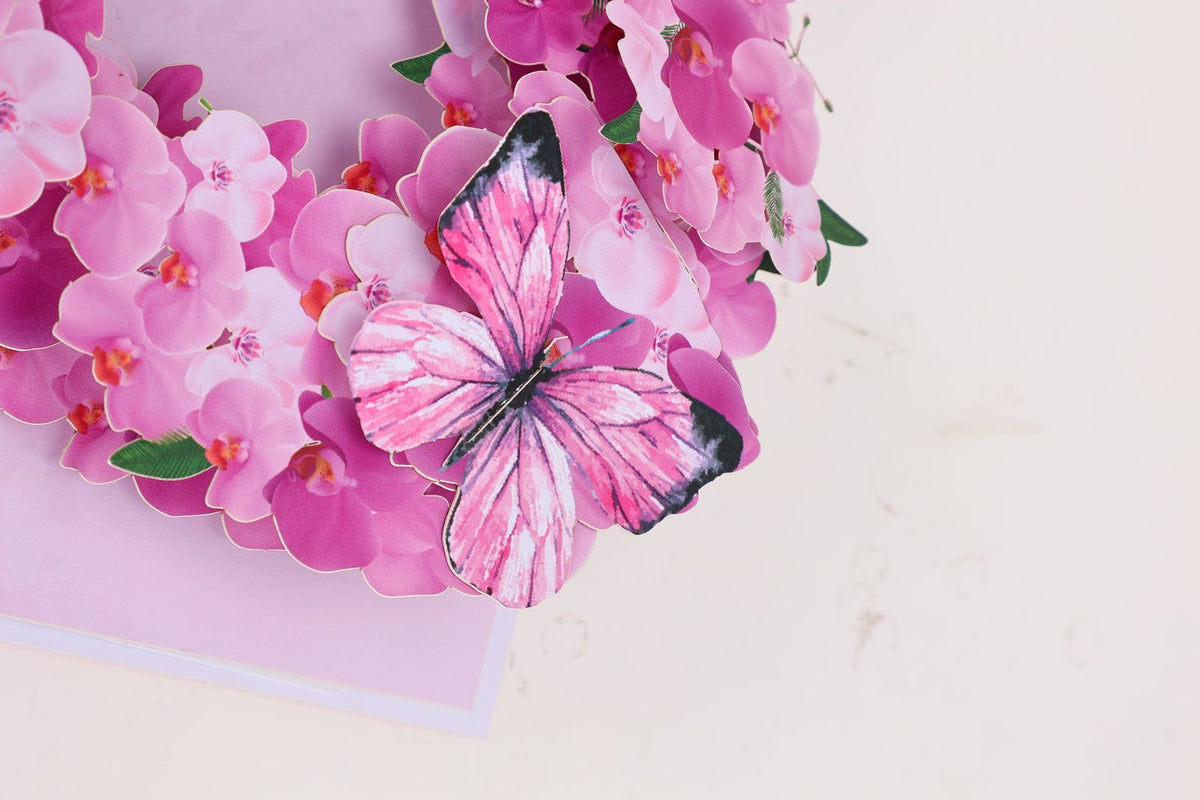 Orchid Butterfly Heart 3D Pop Up Card