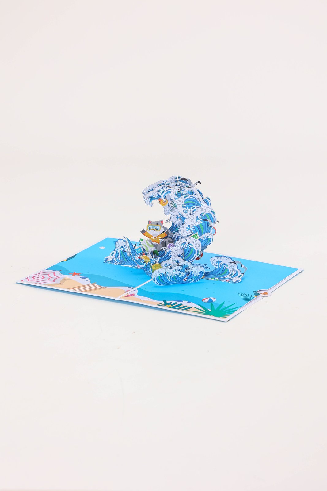 Raccoon Surfing 3D Pop Up Card