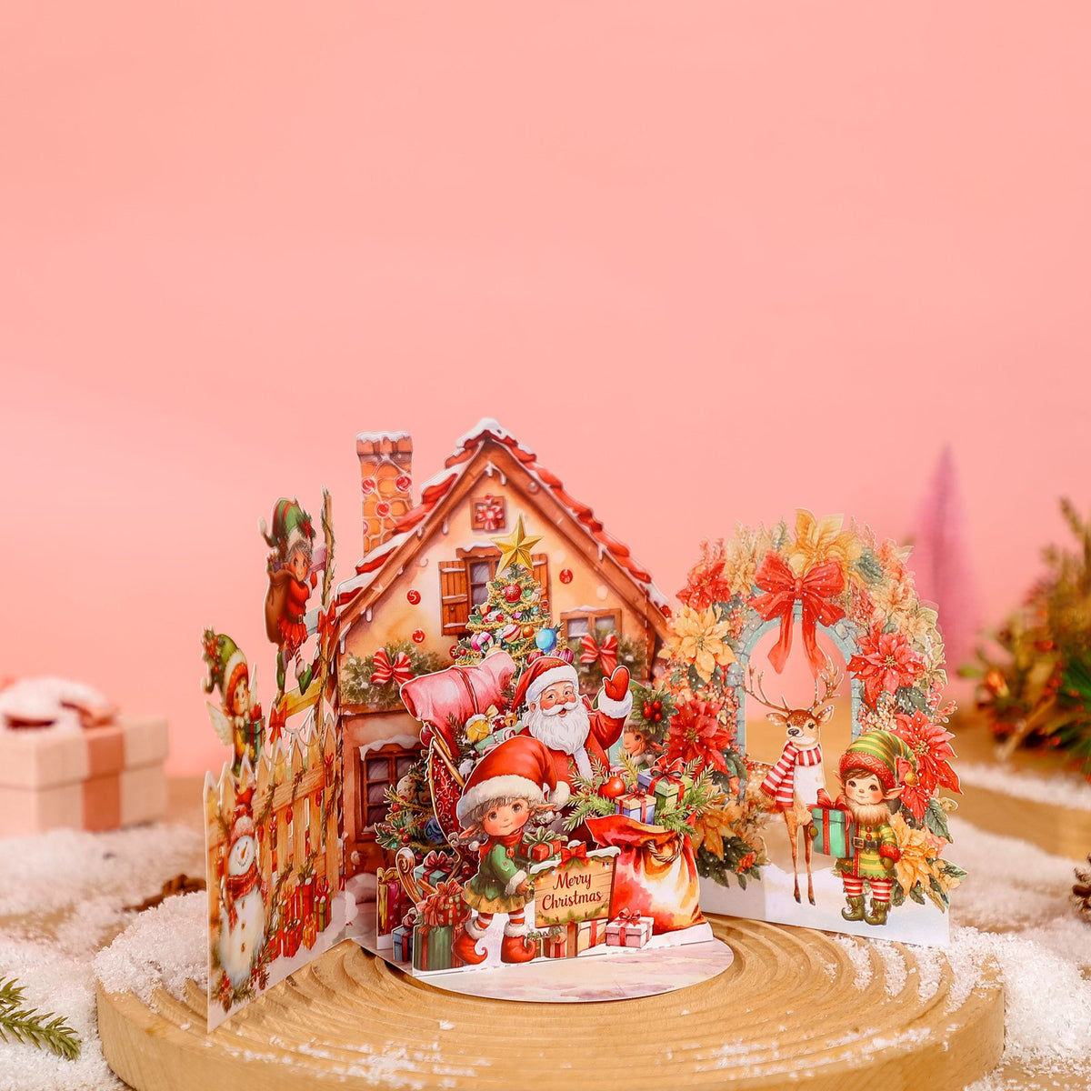Santa Claus Flower House 3D Pop Up Card
