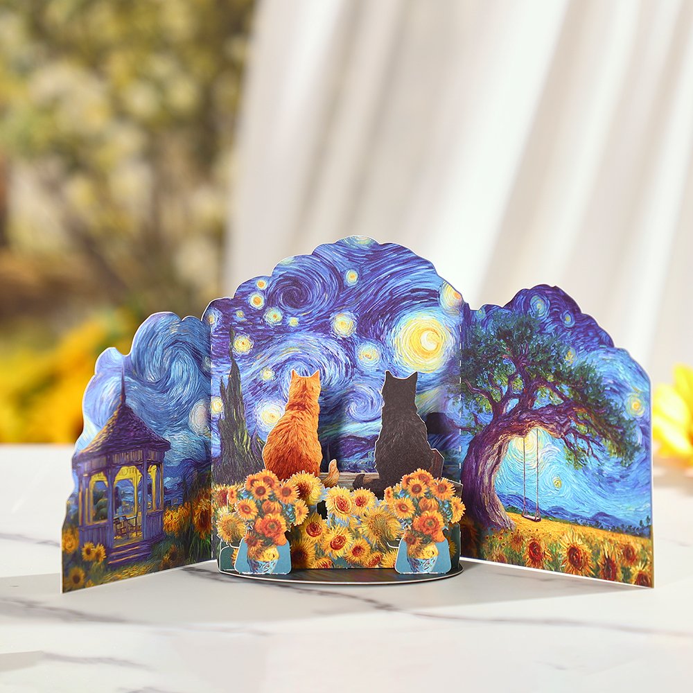 Van Gogh Starry Night Cat Greeting Card