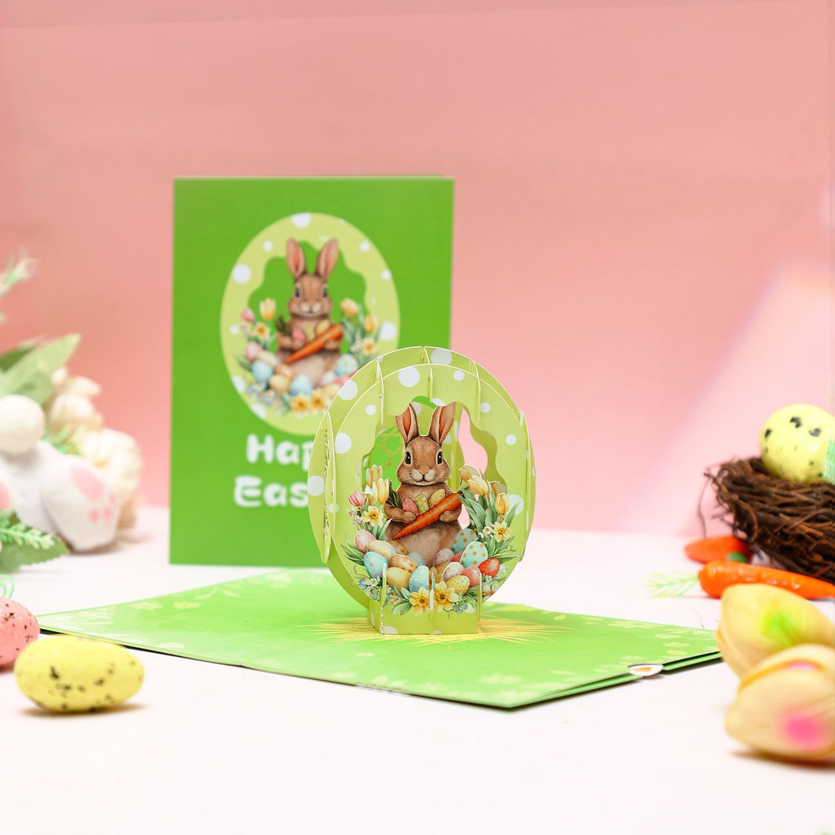 Green Bunny Easter Egg Flip Pop Up Card