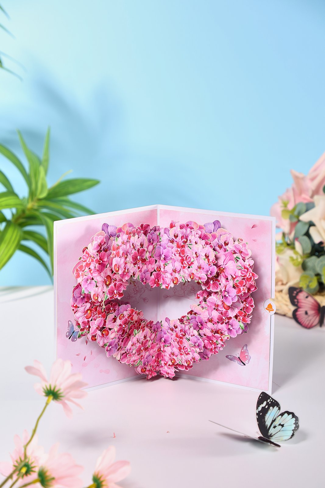 Pink Orchid Heart Pop Up Card