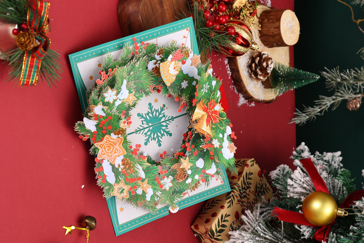 Christmas Gingerbread Floral Wreath 3D Pop Up Card
