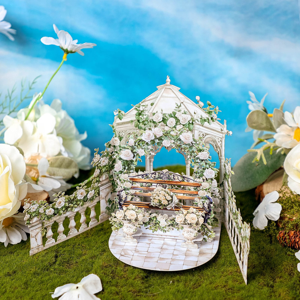 White Rose Double Door Pop Up Card