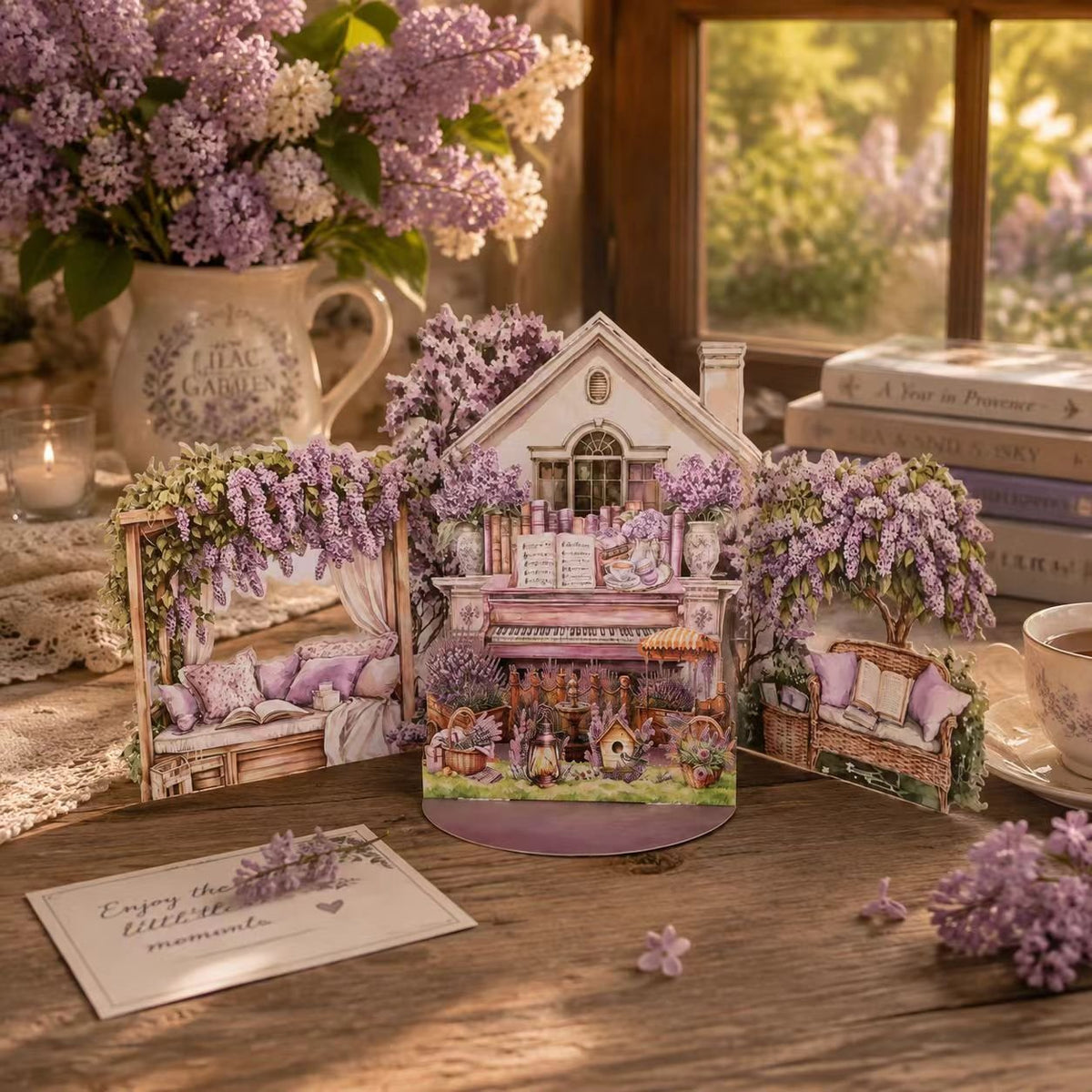 Flower Book House Double Door Pop Up Card