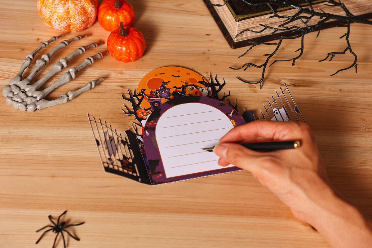 Double Door Halloween Haunted House Greeting Card