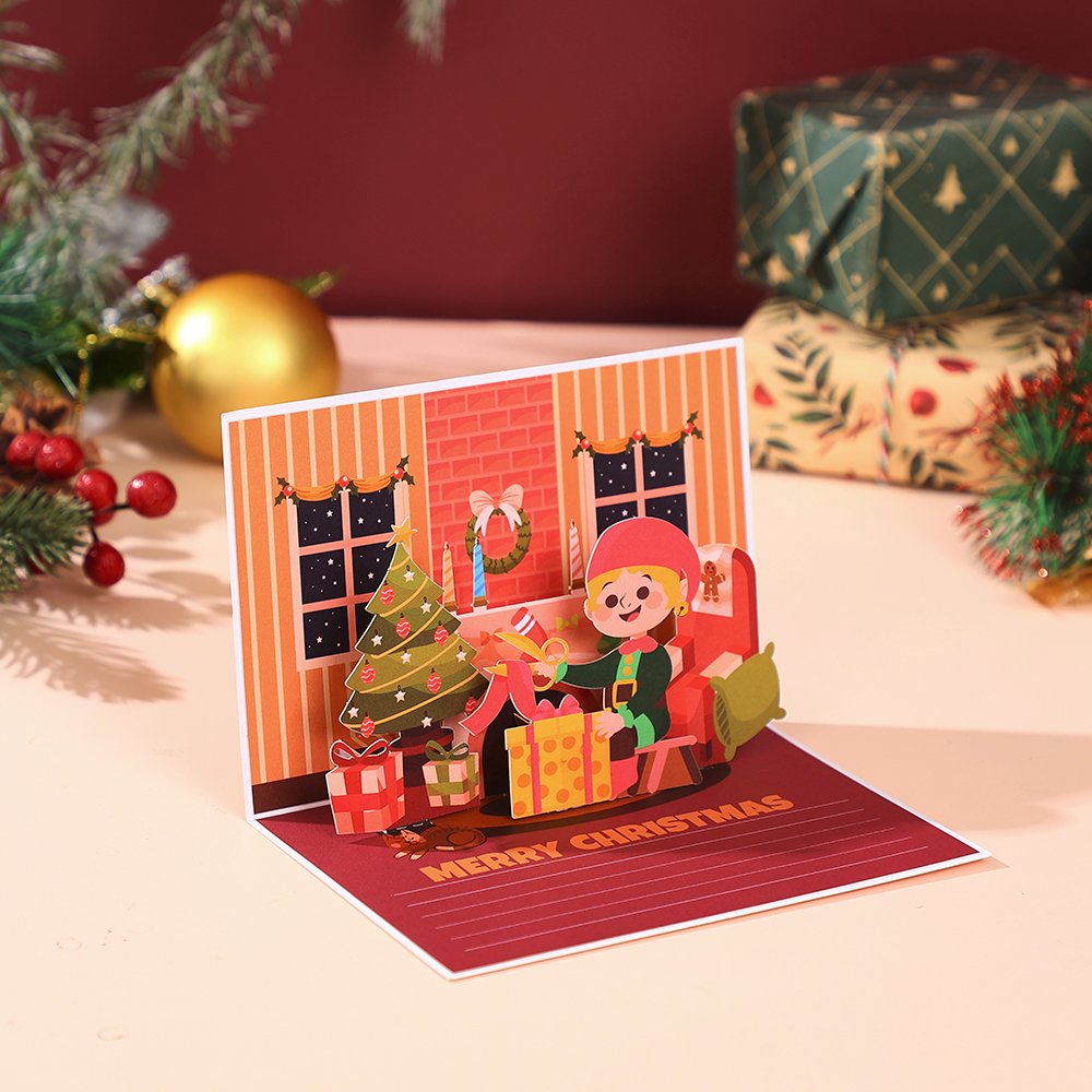 Santa Claus Trumpet Flip Pop Up Card Orange