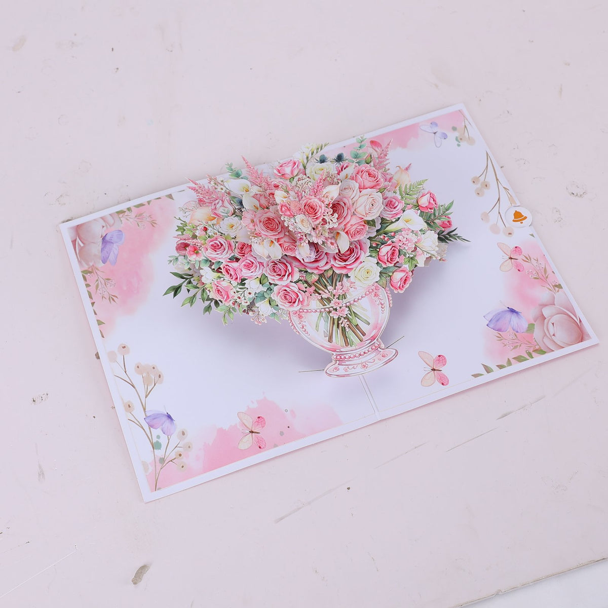 Pink Rose Flower Vase Pop Up Card