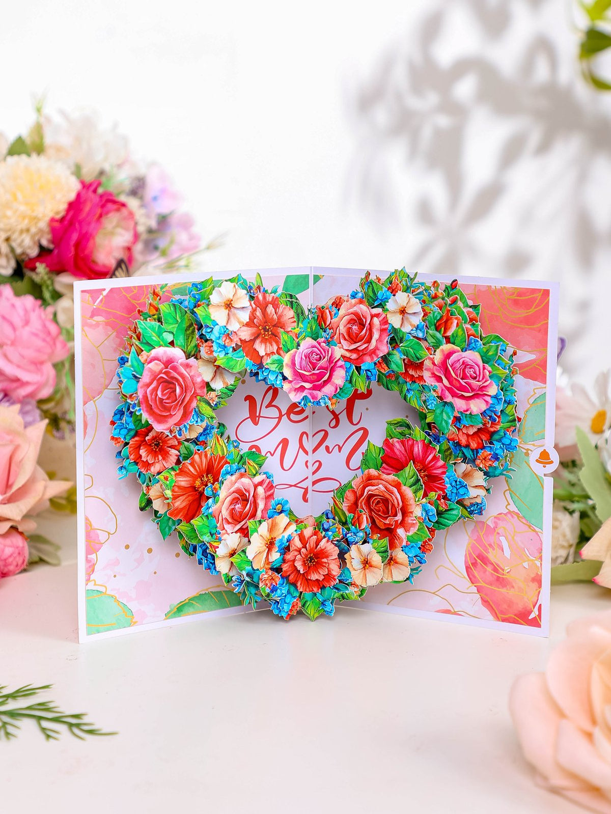 Best Mom Heart Floral Wreath Greeting Card