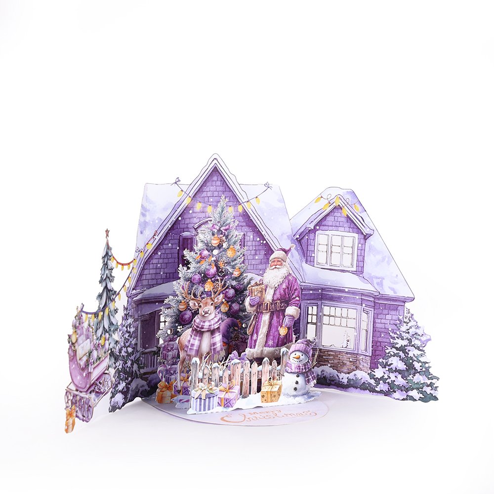 Purple Christmas Theme Double Door 3D Pop Up Card