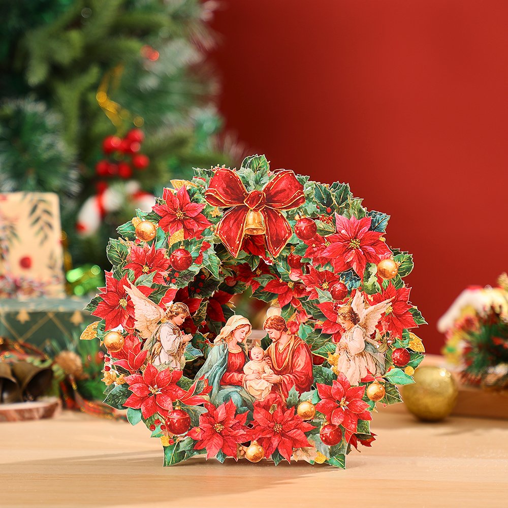 Red Nativity Floral Wreath Ornament