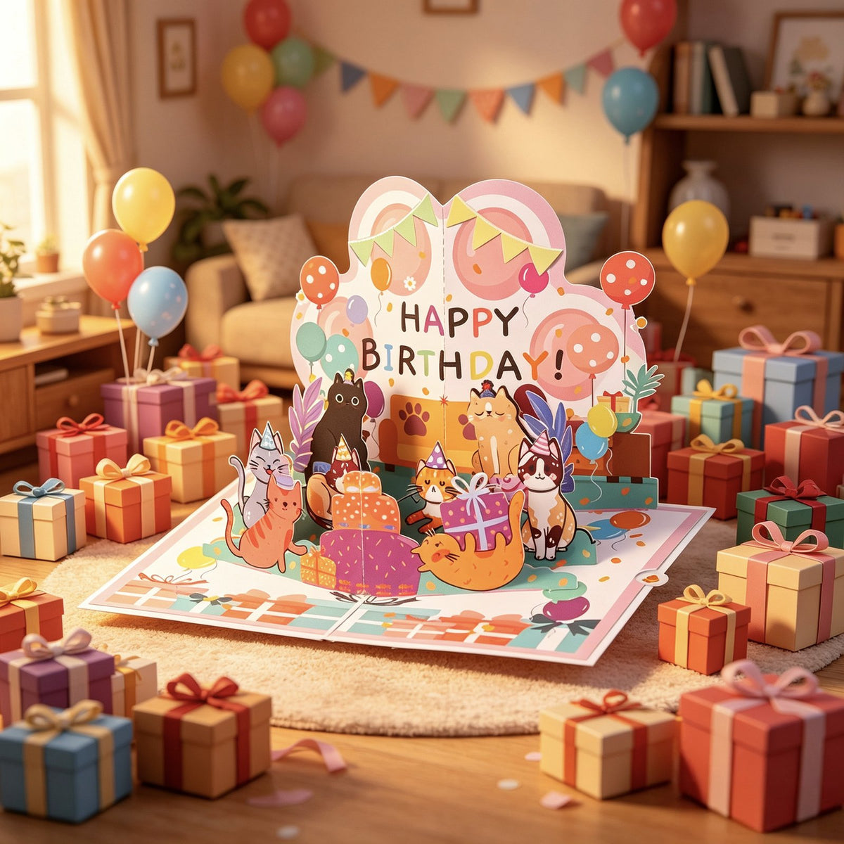 Cat Egg Birthday Party 3D Pop Up Card