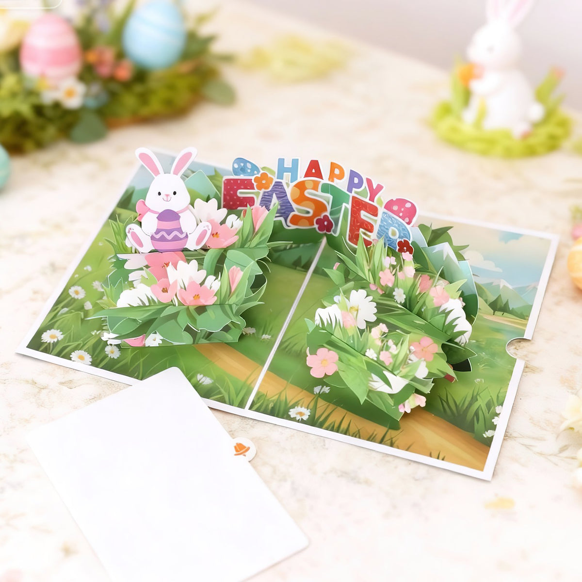 Blue Bunny Easter Egg Flip Pop Up Card