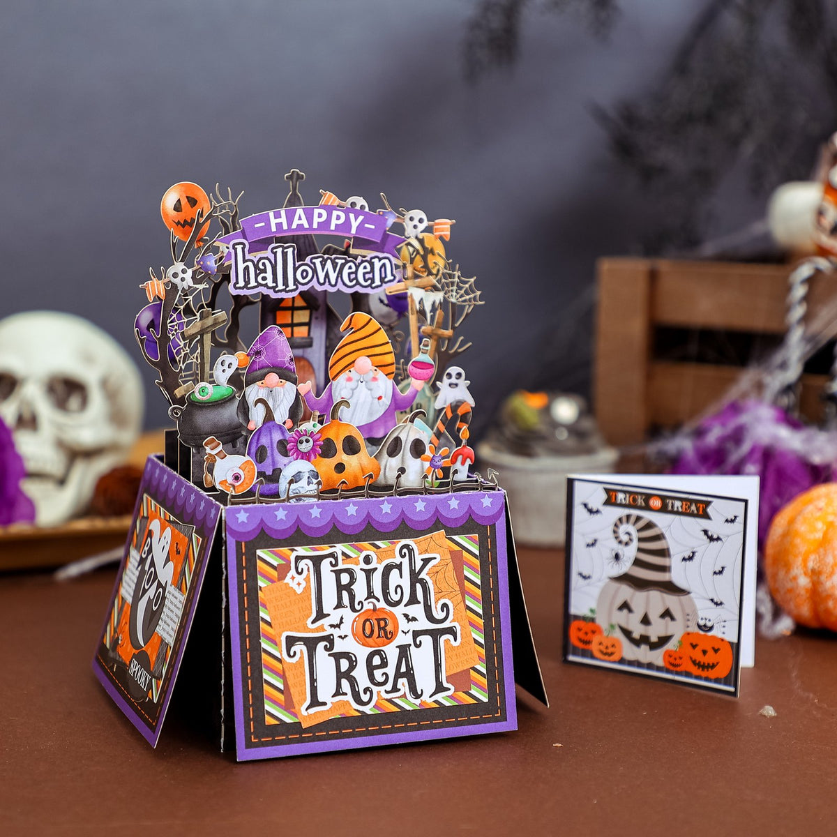 Halloween Gnome Box Purple Card