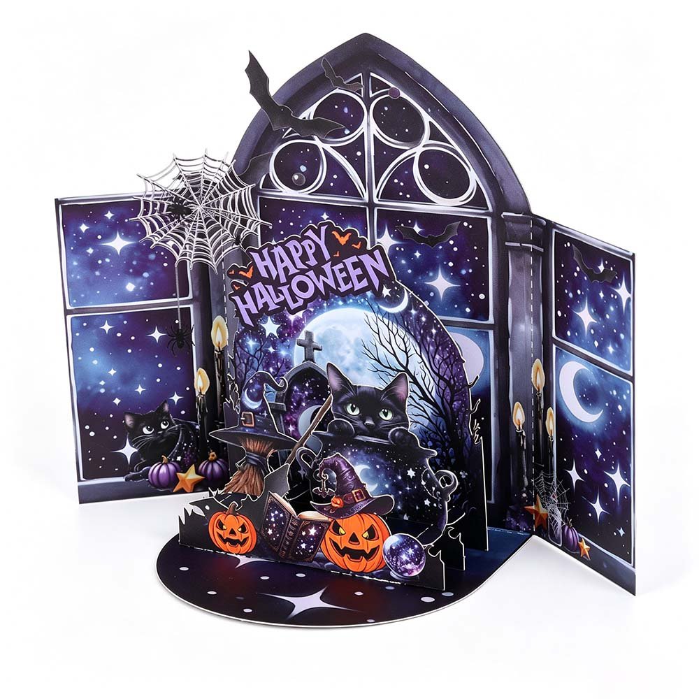 Halloween Black Cat Double Door Card