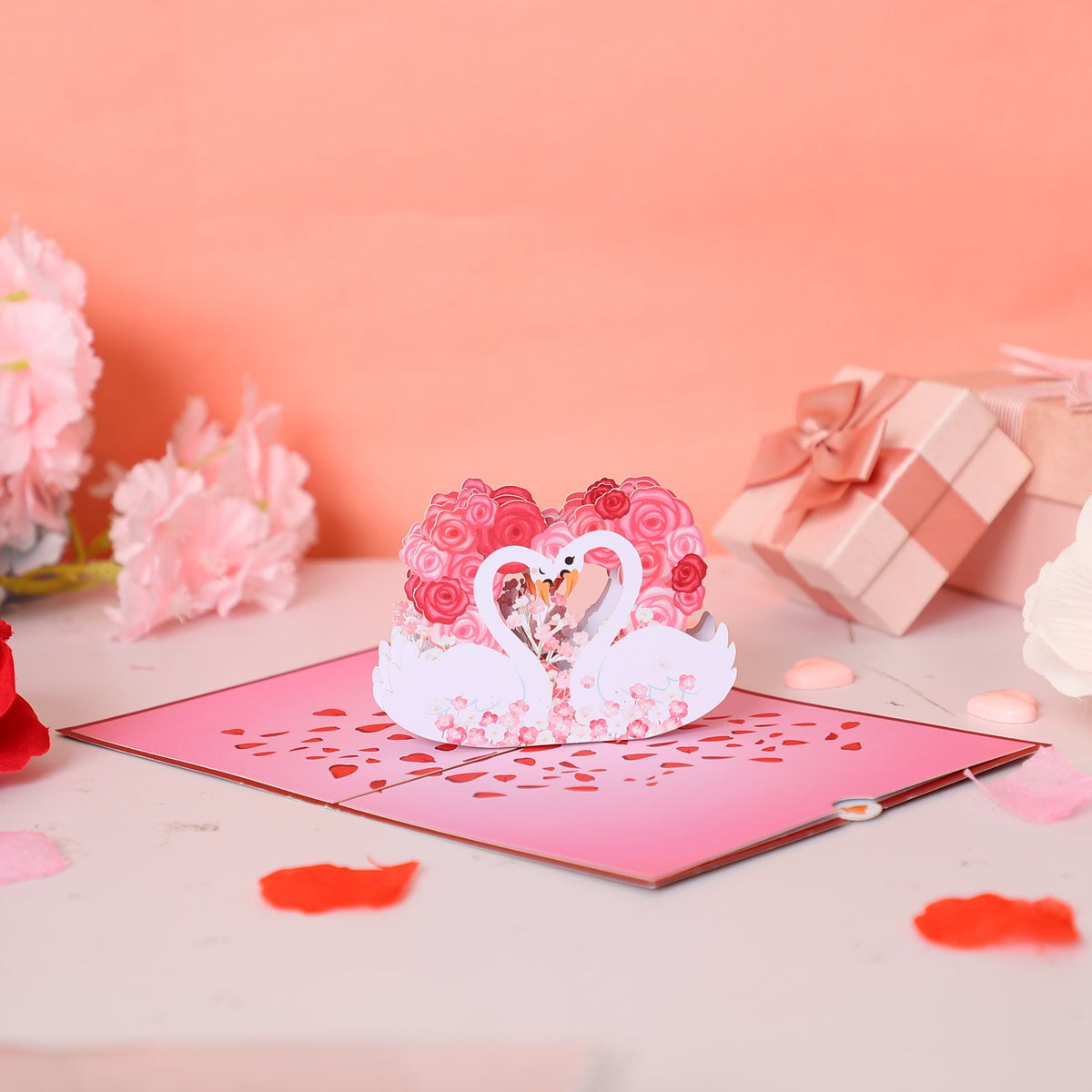 Heart Rose Swan Greeting Card