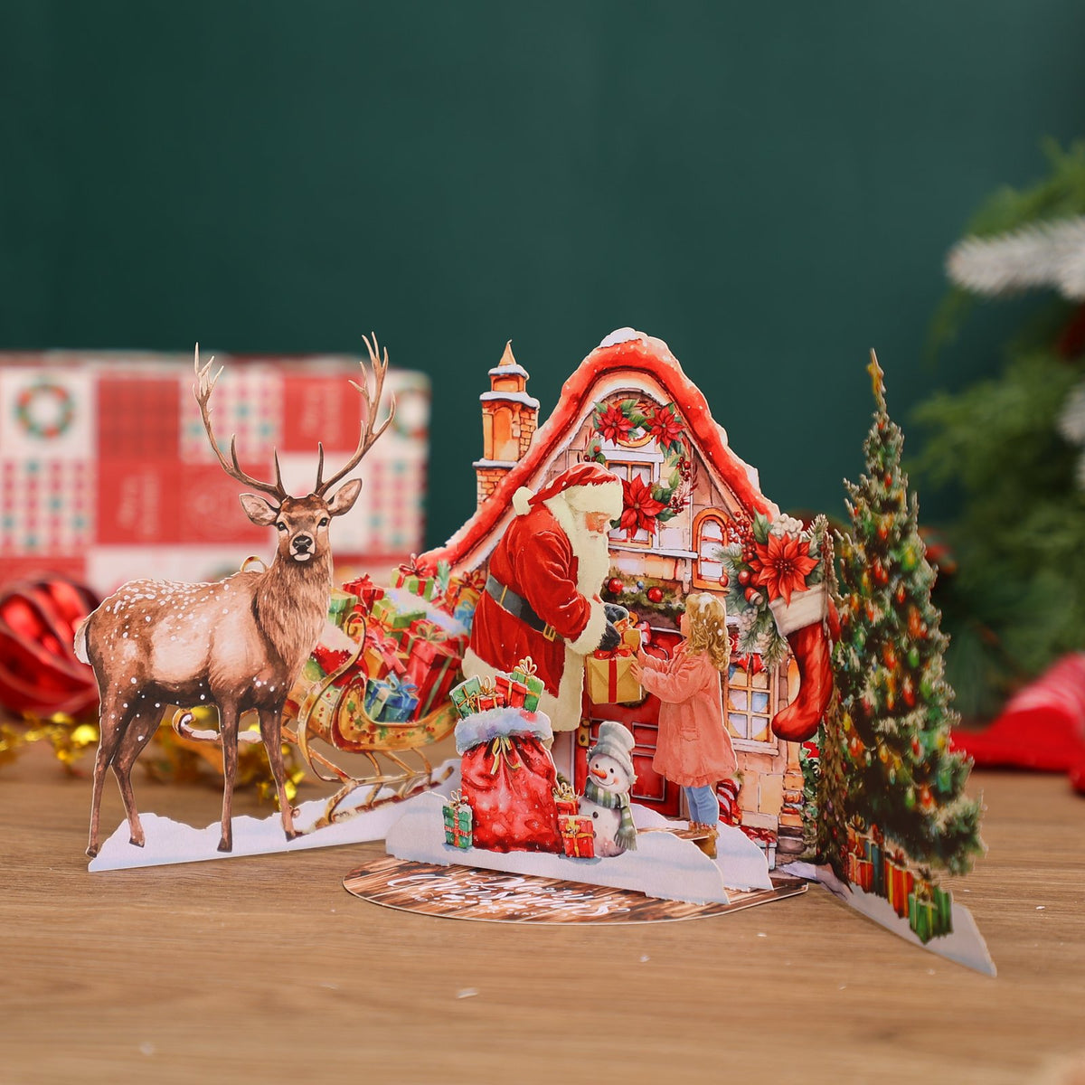 Santa Claus Reindeer 3D Pop Up Card
