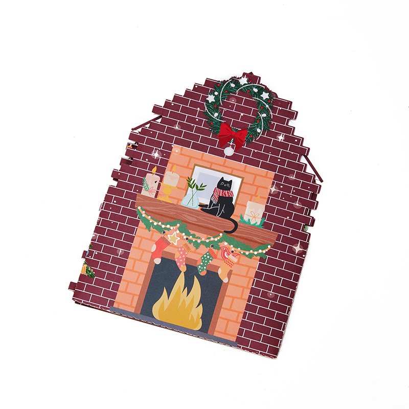 Christmas Door House Floral Wreath Flip Pop Up Card