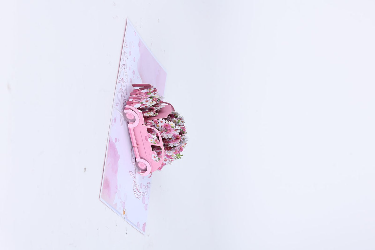 Pink Daisy Flower Cart 3D Pop Up Card