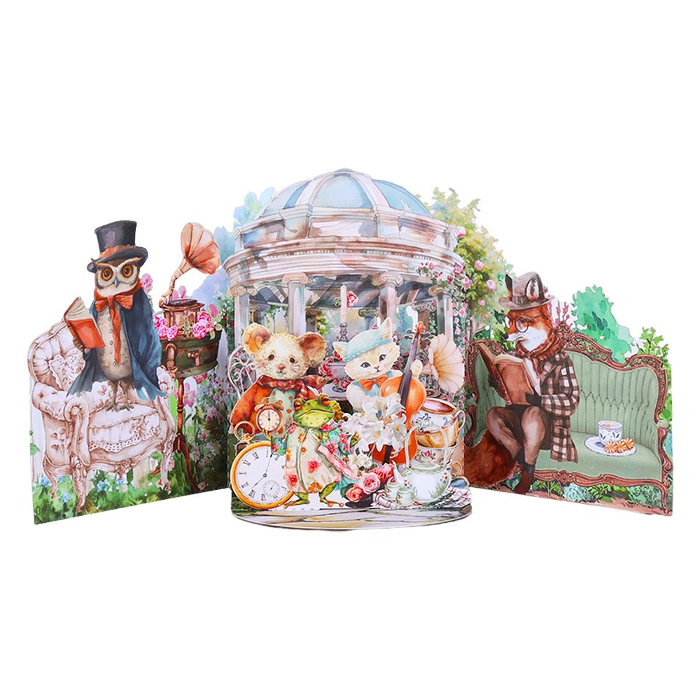 Vintage Animals Tea Double Door Pop Up Card