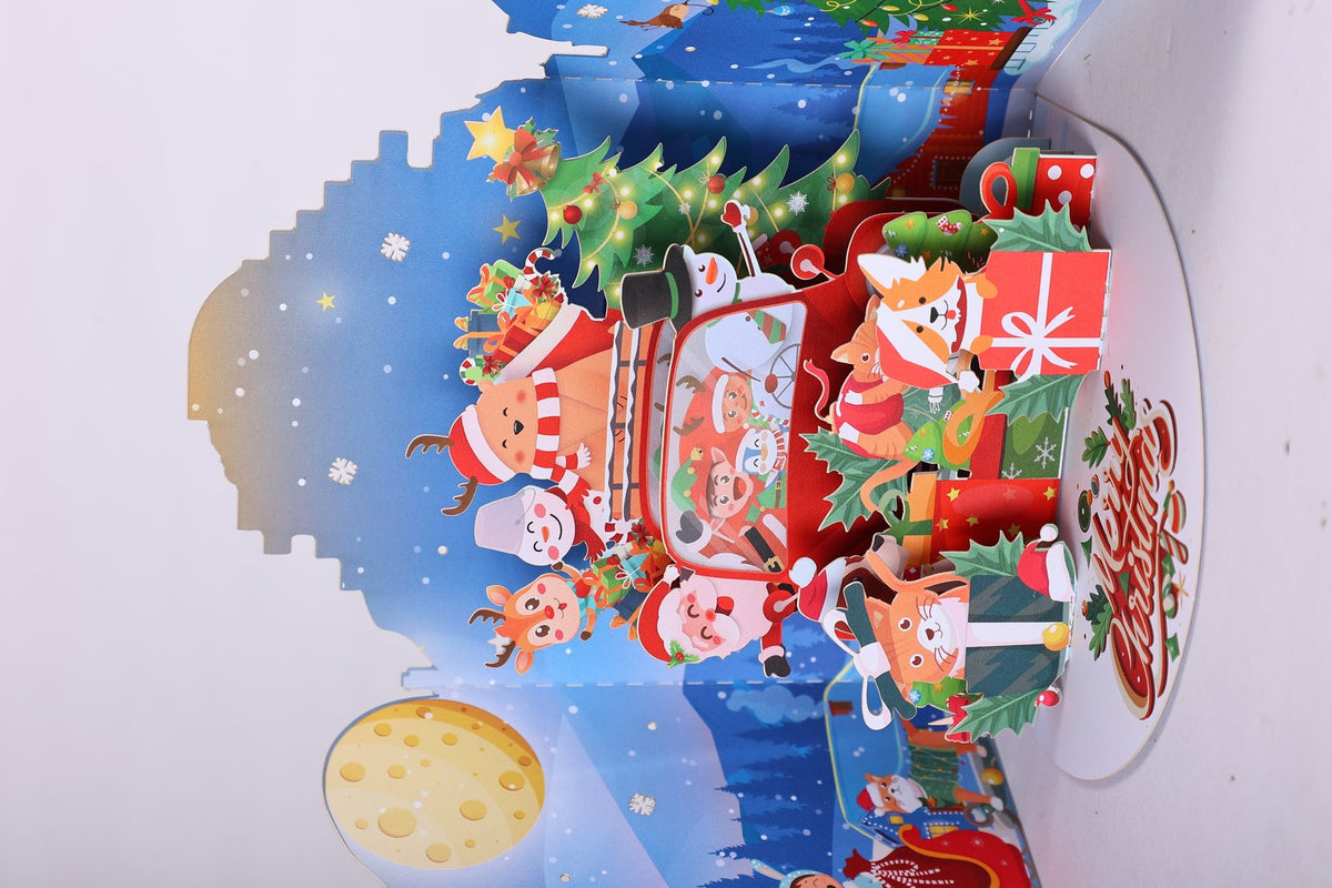Christmas Cat Truck Double Door Pop Up Card