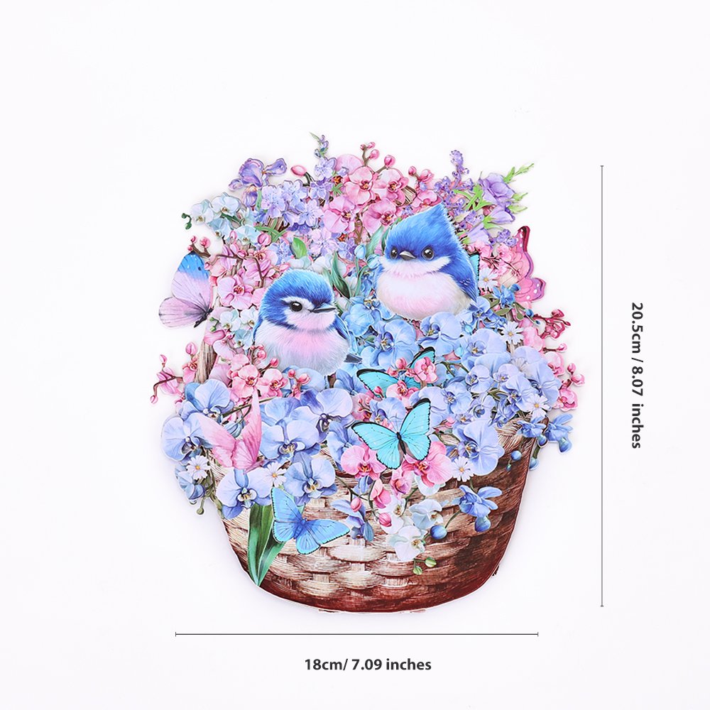 Blue Mountain Sparrow & Orchid Flower Basket 3D Pop Up Card