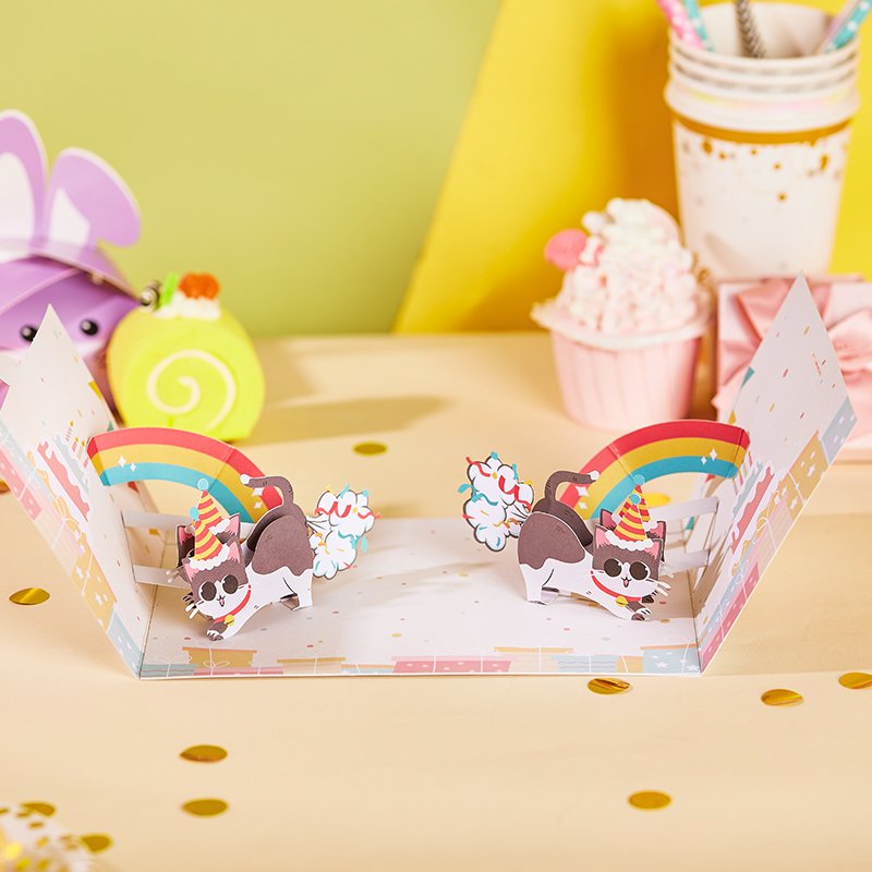 Cartoon Cat Birthday Flip Pop Up Card