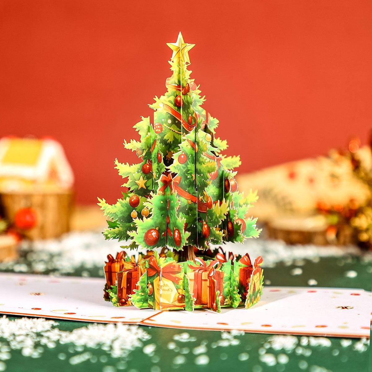 Red Tone Christmas Tree Pop Up Card
