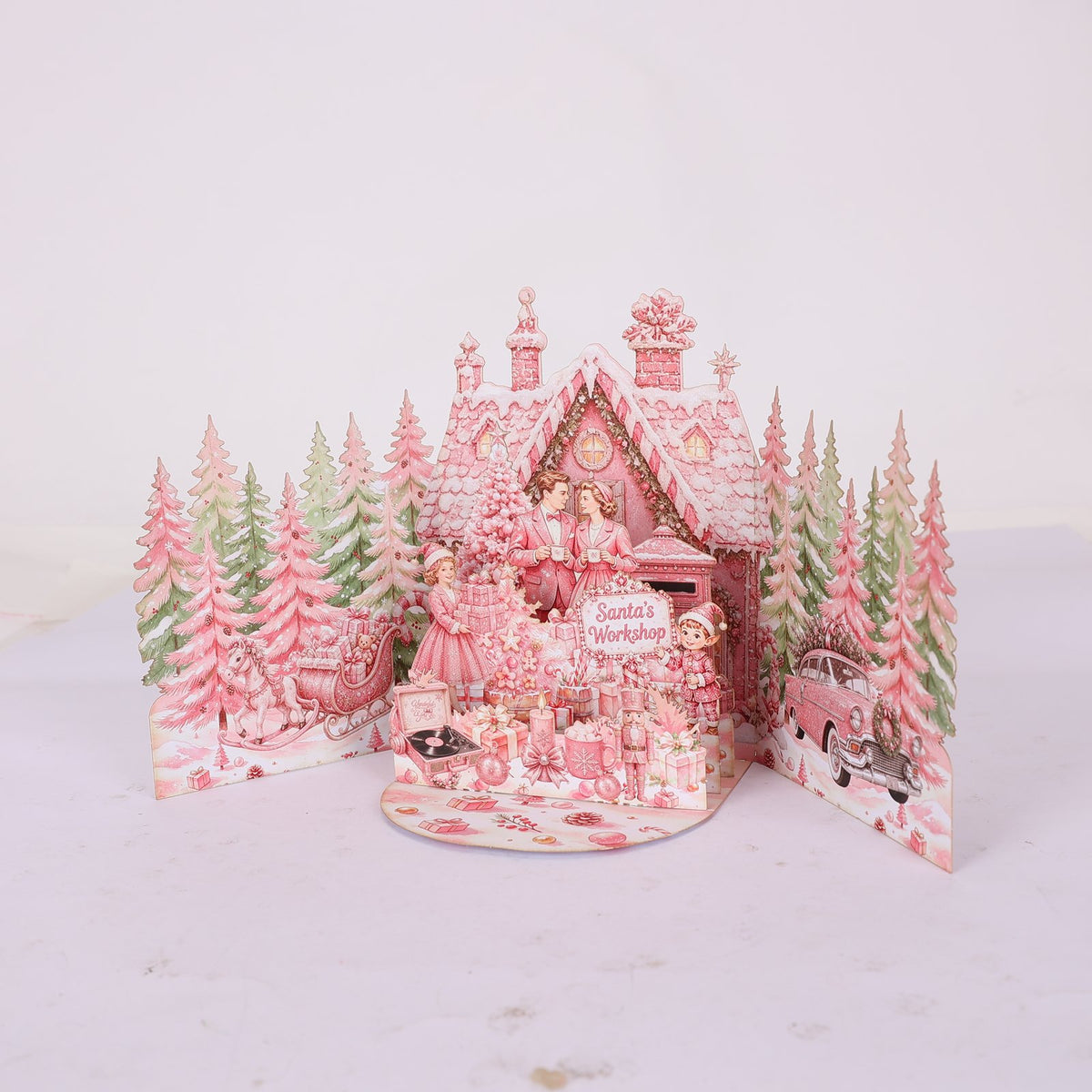 Pink Christmas Double Door Pop Up Card