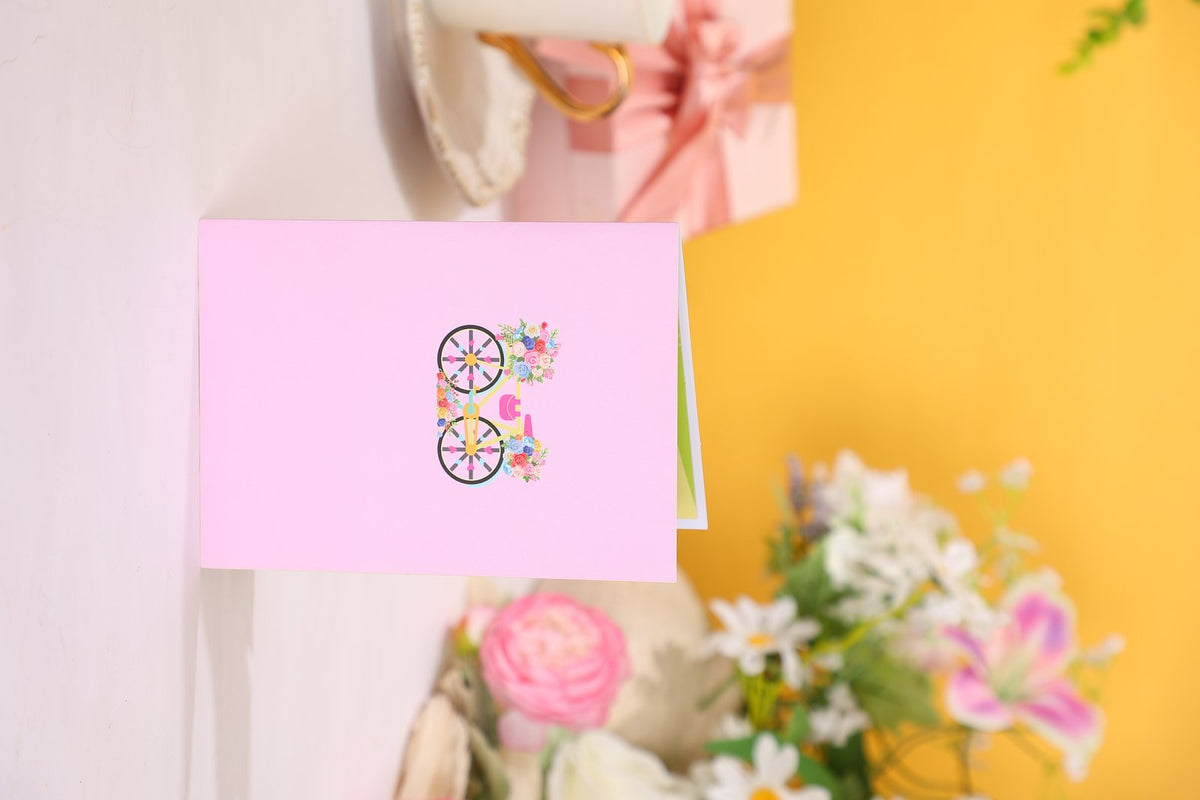 Floral Print Bicycle Flip Pop Up Card
