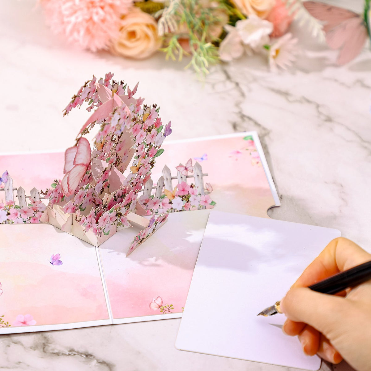 Pink Butterfly Crescent Moon 3D Pop Up Card
