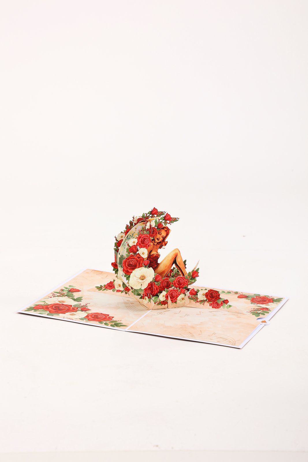 Crescent Moon Rose Lady Pop Up Card