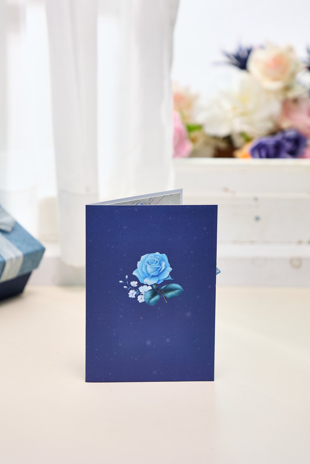 Blue White Rose Heart 3D Pop Up Card