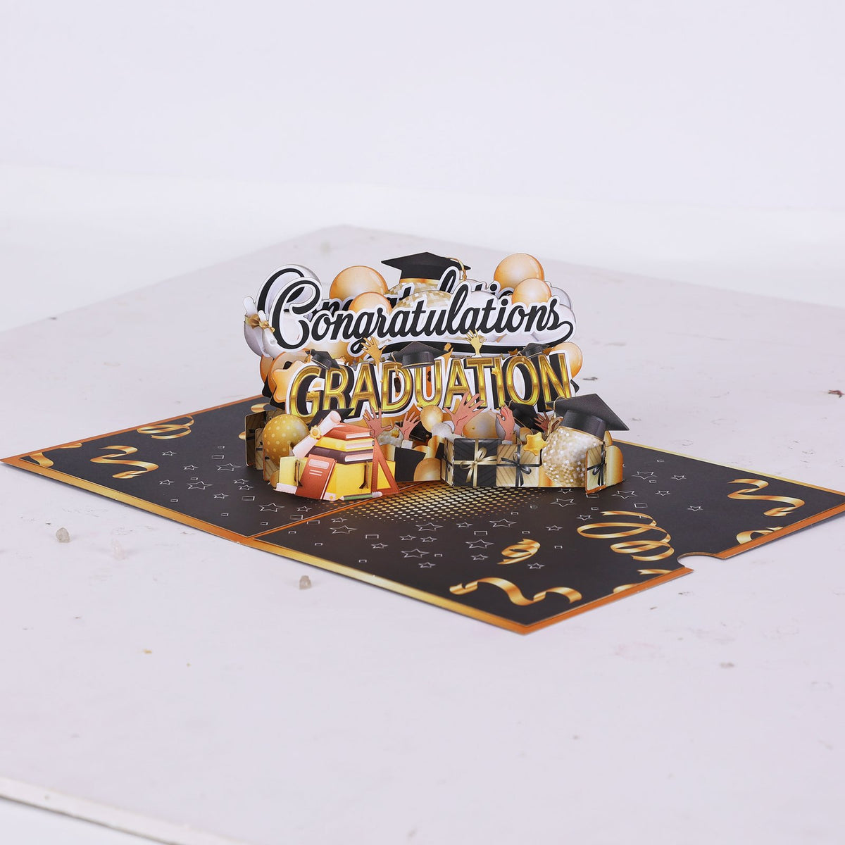 Black Gold Balloon Congratulations Graduation 3D Pop Up Card